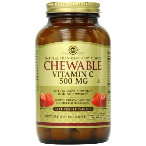Solgar Chewable Vitamin C 500mg Συμλήρωμα Διατροφής με Ασβέστιο για την Καλή Υγεία των Οστών & των Δοντιών με Γεύση 90chew.tabs - Raspberry